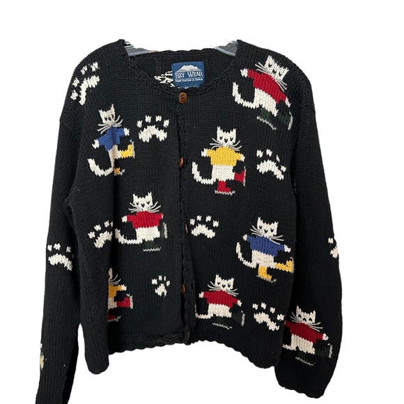 Vintage Sweaters - Vintage kitty handmade in Bolivia sweater